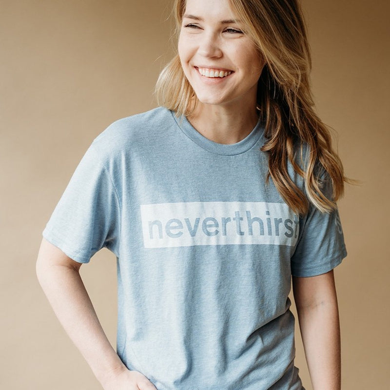 Shop the neverthirst block t-shirt, give clean and living water to the unreached!